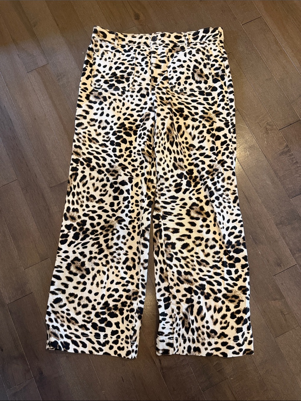 LOFT Leopard-Print Wide-Leg Pants in Cream and Black
